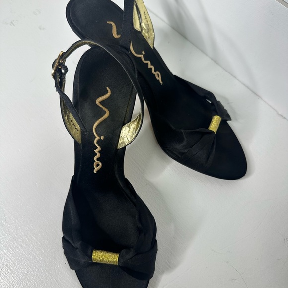 Nina Black and Gold open toe heels - Picture 1 of 5